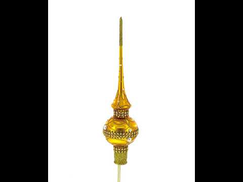 Golden Jewels and White Pearls on Gold Glass Christmas Tree Topper 11 Inches