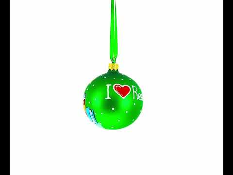 Wise Owl Reading Book Glass Ball Christmas Ornament 3.25 Inches