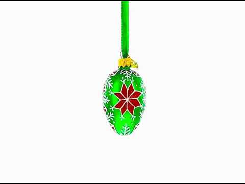 Adorno de huevo de cristal en miniatura de 7,35 cm, diseño de copos de nieve en verde festivo con rojo y blanco