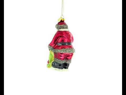 Santa with Toy Sack Glass Christmas Ornament