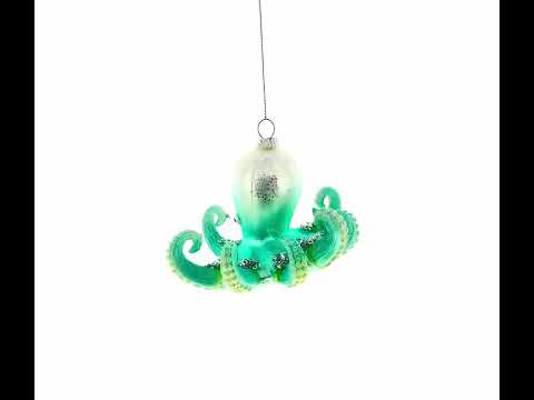 Adorno navideño de cristal con forma de pulpo azul