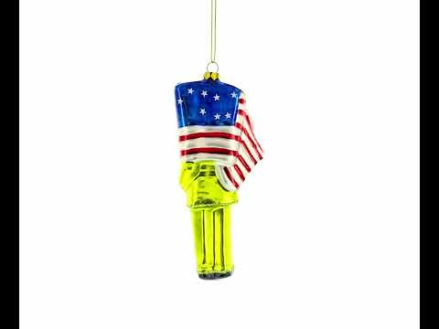 Patriotic Soldier with American Flag Glass Christmas Ornament