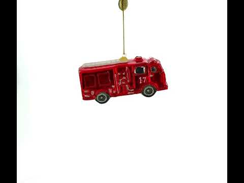 Gleaming Firetruck Glass Christmas Ornament