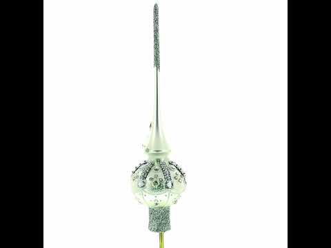 White Jewels on Silver Glass Christmas Tree Topper 11 Inches