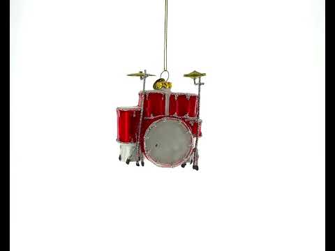 Rocking' Red Drum Kit Glass Christmas Ornament