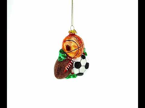 Sporty Football, Basketball, and Soccer Balls Glass Christmas Ornament