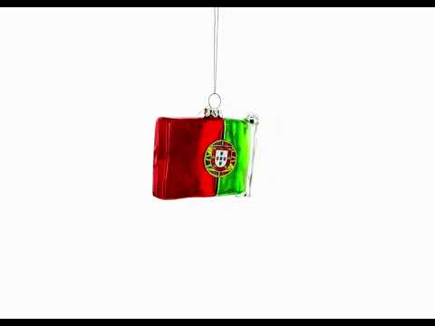Waving Flag of Portugal Blown Glass Christmas Ornament