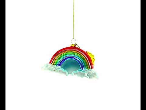 Adorno navideño de cristal con arcoíris y sol sonriente
