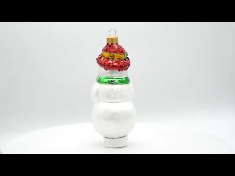 Snowman With Black Buttons and Red Nose Glass Christmas Ornament