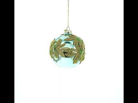 Gold Flower Lace on Green Glass Ball Christmas Ornament
