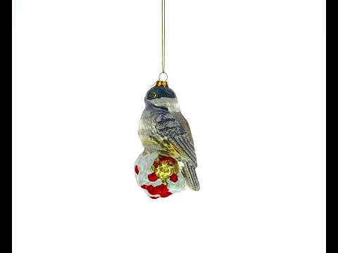 Falcon on Snowy Branch Glass Christmas Ornament