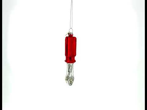Schraubendreher mit rotem Griff, Weihnachtsschmuck aus Glas