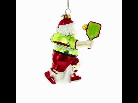 Pickleball Santa Glass Christmas Ornament