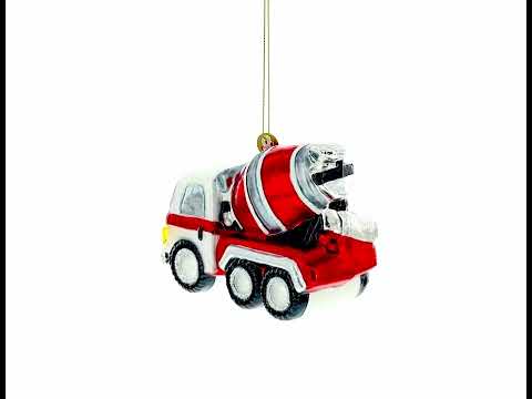 Adorno navideño de cristal con forma de vehículo de construcción con hormigonera a rayas