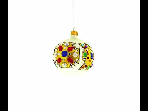 French Couturier-Inspired Bejeweled Elegance Glass Ball Christmas Ornament 3.25 Inches