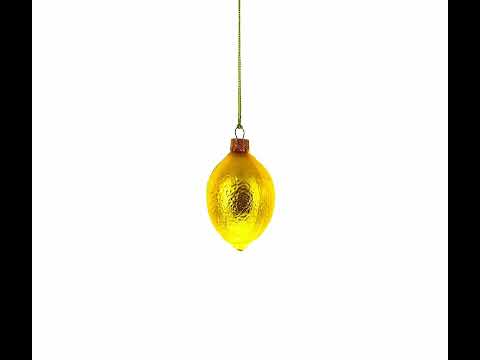 Lemon with Green Leaf Glass Christmas Ornament 3.7 Inches
