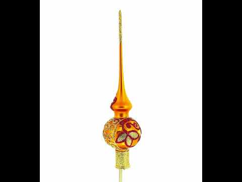 Sparkling Leaves on Gold Glass Christmas Tree Topper 11 Inches