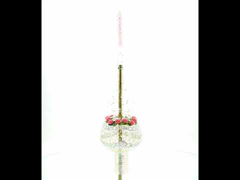 Pink Roses on Silver Swirls and Clear Glass Christmas Tree Topper 11 Inches
