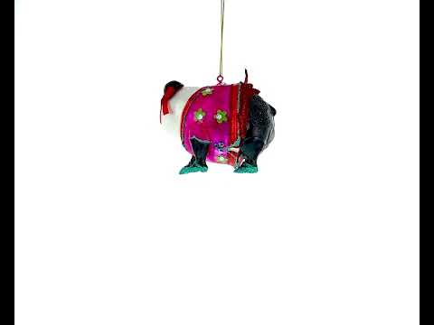 Panda in Colorful Dress Glass Christmas Ornament