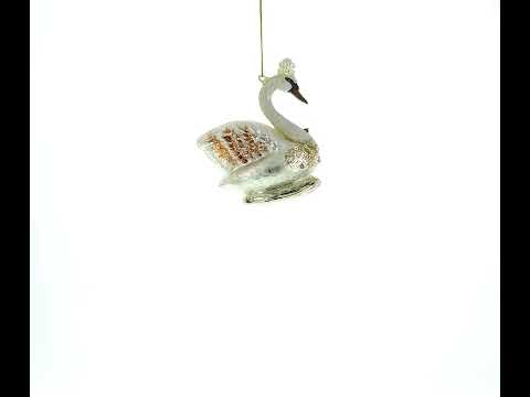 Royal Swan Adorned with Pearls Glass Christmas Ornament