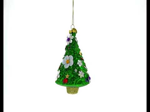 Adorno de cristal para árbol de Navidad adornado con flores