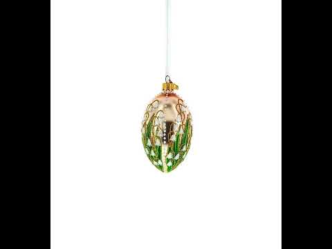 Lily of the Valley on Frosted Rose Egg Glass Ornament 4 Inches