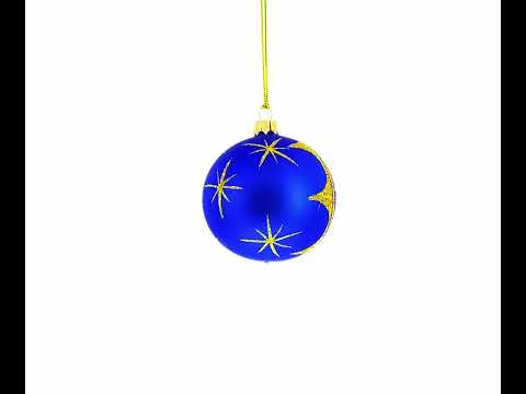 Joseph and Mary Admiring Baby Jesus Glass Ball Christmas Ornament 3.25 Inches
