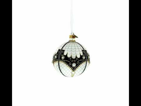 Adorno navideño de 4 pulgadas con bola de cristal blanco y nácar