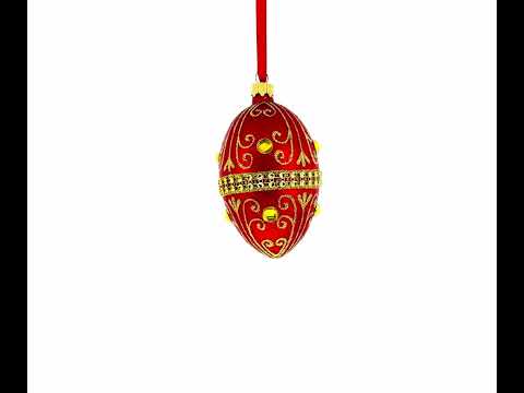 Schmuckbesetztes rotes Glasei, 10 cm