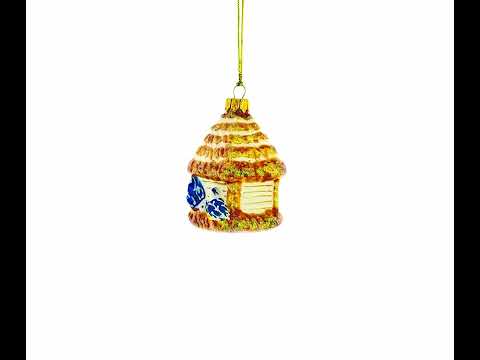 Adorno navideño de cristal con pajaritos azules