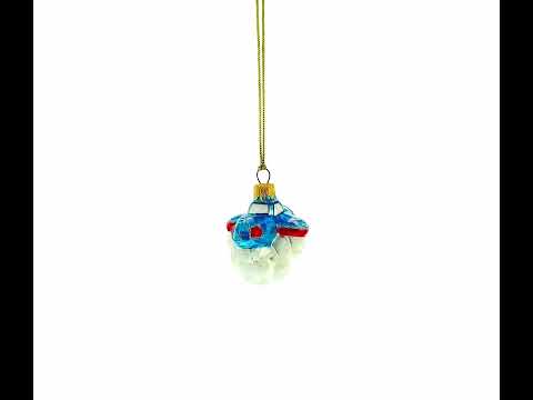 Tractor Style Aircraft Flying Above Clouds Mini Glass Christmas Ornament