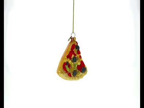 Slice of Pepperoni Pizza Glass Christmas Ornament