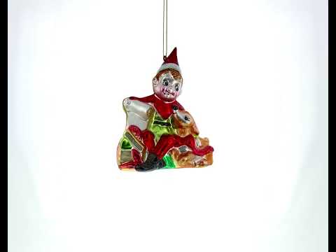 Elf and Deer Glass Christmas Ornament