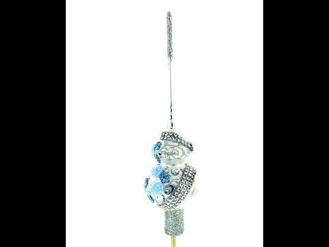 Dreidimensionale blaue Rosen und Blumen auf silbernem Glas, Weihnachtsbaumspitze, 28 cm