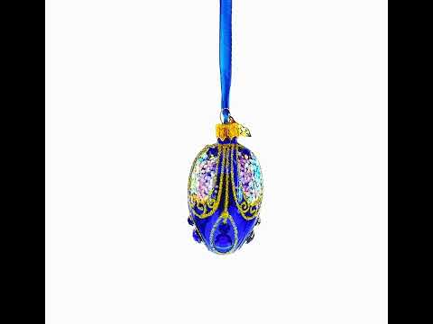 Mini-Glasei-Ornament in Königsblau mit Goldglitzer und irisierenden Pailletten, 7,4 cm (2,9 Zoll)