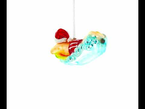 Adorno navideño de cristal de Papá Noel surfista