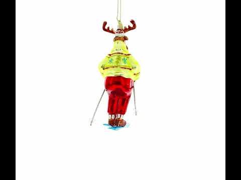 Adorno navideño de cristal con renos esquiando