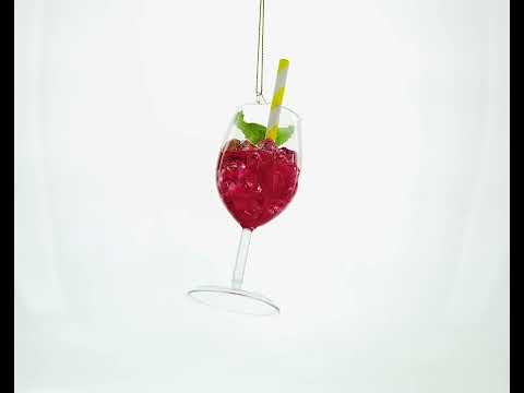 Sangria Iced Cocktail Drink with Straw Blown Glass Christmas Ornament