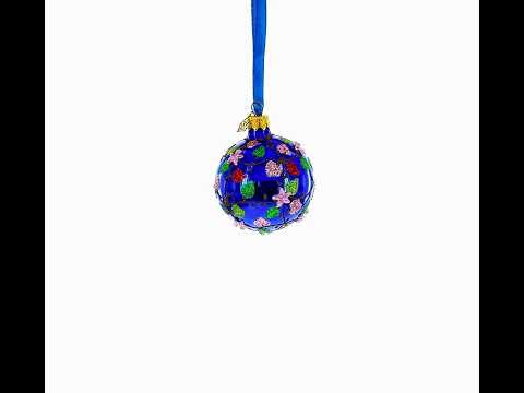 Vibrant Pink Heart Vines with 3D Roses Glass Ball Christmas Ornament 2.4 Inches
