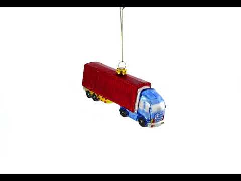 Truck with Dry Van Glass Christmas Ornament
