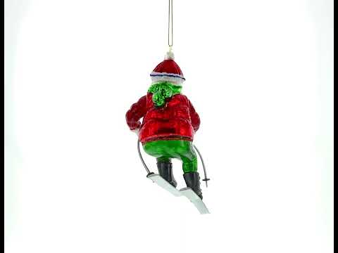 Weihnachtsschmuck aus Glas: Weihnachtsmann auf Skiern