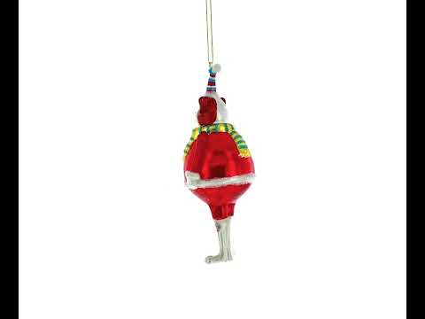 Dog in Fur Hat Holding Tree Glass Christmas Ornament