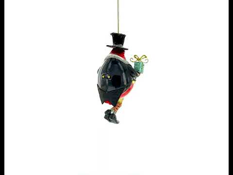 Penguin in Black Hat Glass Christmas Ornament