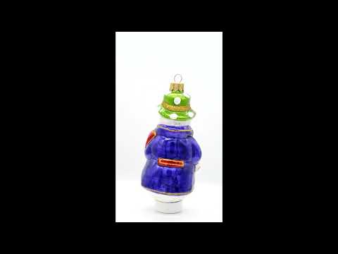 Snowman in Purple Jacket Glass Christmas Ornament