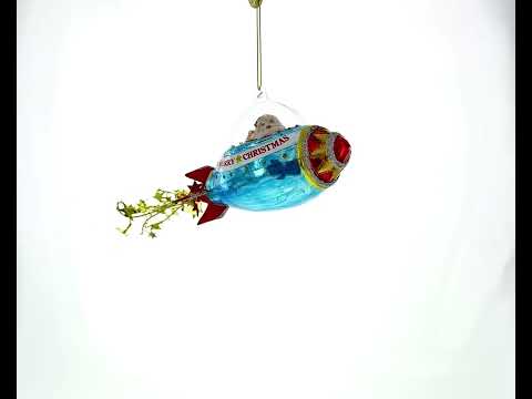 Kosmischer Weihnachtsmann im Raumschiff – Christbaumschmuck aus Glas