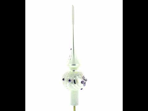 Purple Jewel Stars and Pearls on White Glass Christmas Tree Topper 11 Inches