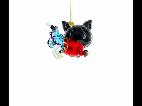 Black Cat Wearing a Dress Glass Christmas Ornament