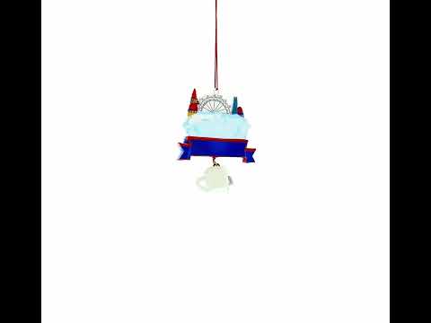 Adorno navideño de resina con silueta de la ciudad de Londres y taza de té