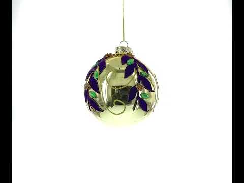 Adorno navideño de cristal soplado con forma de bola dorada y joyas