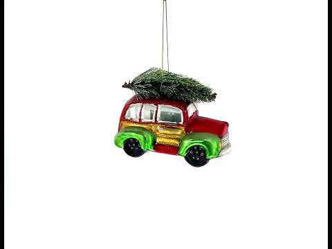 Car Carrying Tree Glass Christmas Ornament